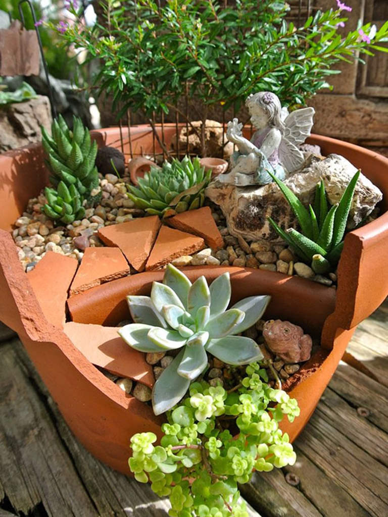 Fairy Gardens with Succulents from Broken Pots World of